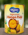 Sindhuswad traditional 850g steel tin packing variant for Alphonso mango pulp, featuring clean regional branding guidelines for festive or heavy kitchen usage.