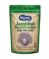 Front view of Sindhuswad Premium Jambhul Seed Powder stand-up zip-lock pouch, featuring clear brand branding, deep purple thematic accents, and clear quality metrics.